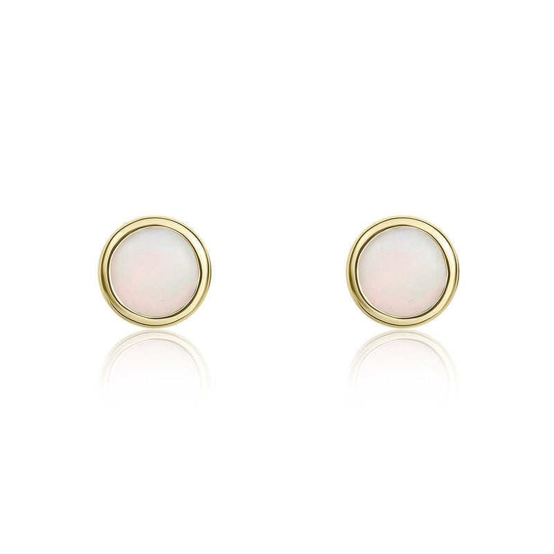 9ct Yellow Gold Round Natural Opal Rubover Stud Earrings — 3mm