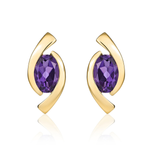 9ct Yellow Gold Oval Natural Amethyst 'Eye' Stud Earrings — 6x4mm