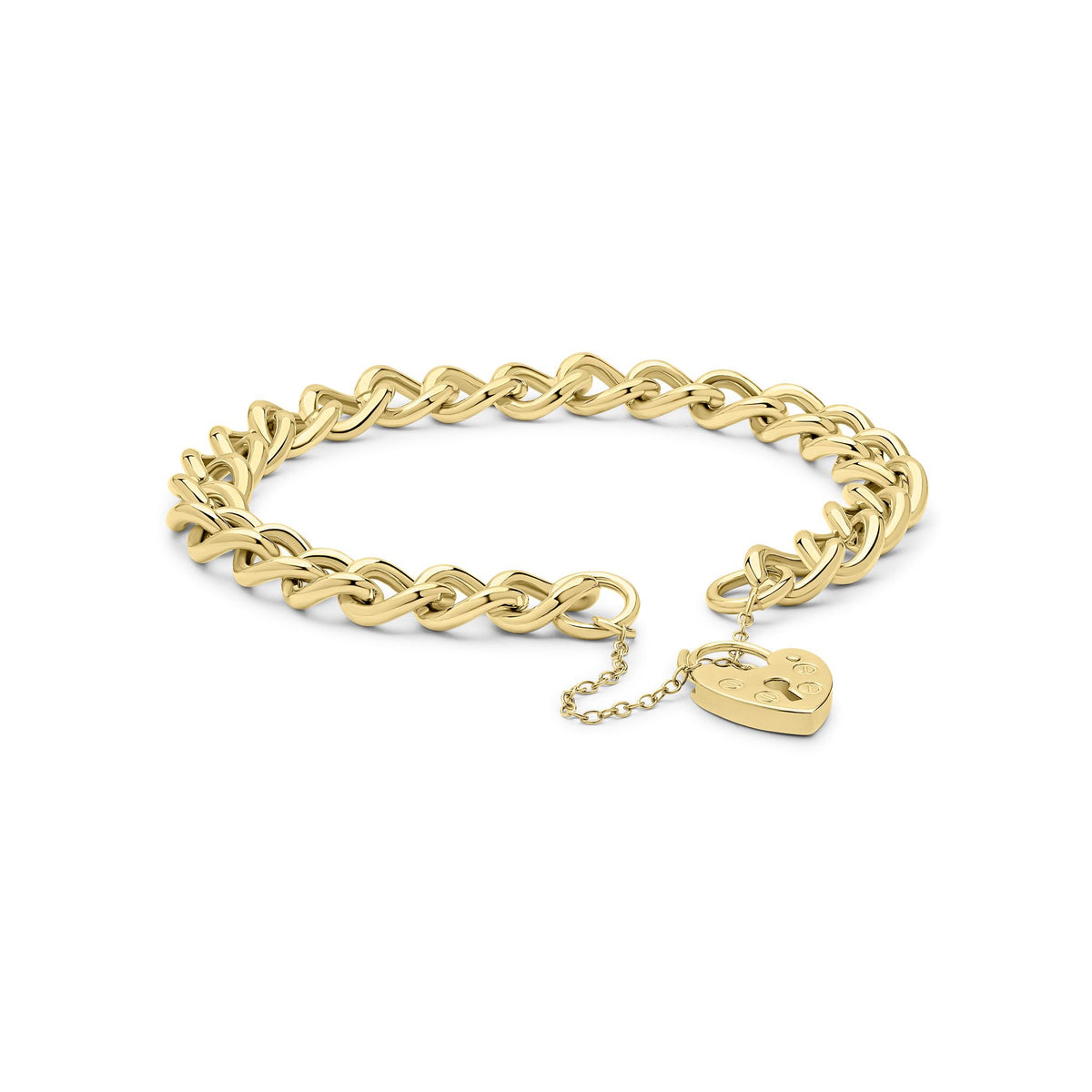 9ct Yellow Gold Open Curb Heart Padlock Bracelet
