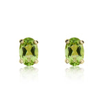 9ct Yellow Gold Oval Natural Peridot Claw Stud Earrings — 6x4mm