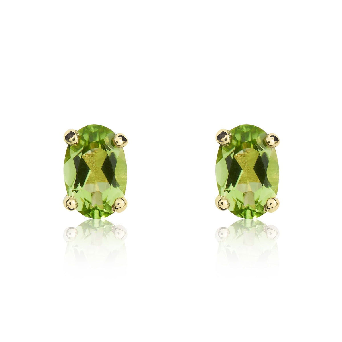 9ct Yellow Gold Oval Natural Peridot Claw Stud Earrings — 6x4mm