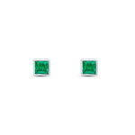 9ct White Gold Square Natural Emerald Rubover Stud Earrings — 3mm