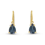 9ct Yellow Gold Pear Shaped Natural Sapphire Claw Wire Hook Drop Earrings