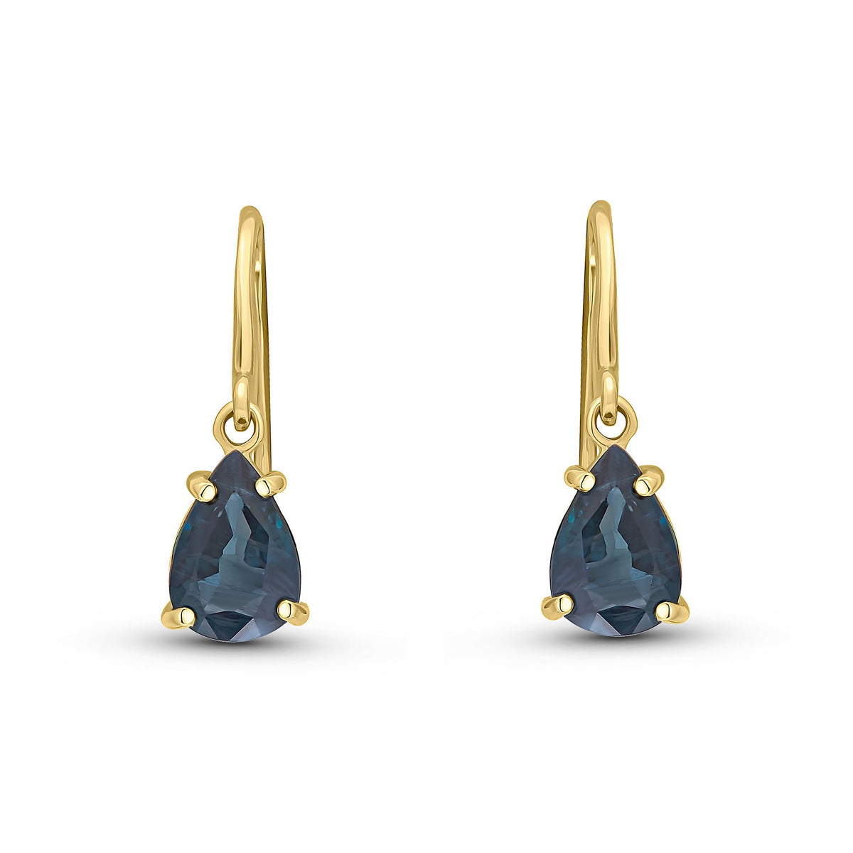 9ct Yellow Gold Pear Shaped Natural Sapphire Claw Wire Hook Drop Earrings