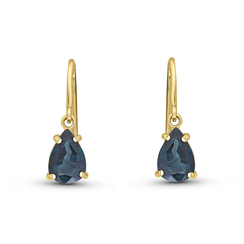 9ct Yellow Gold Pear Shaped Natural Sapphire Claw Wire Hook Drop Earrings