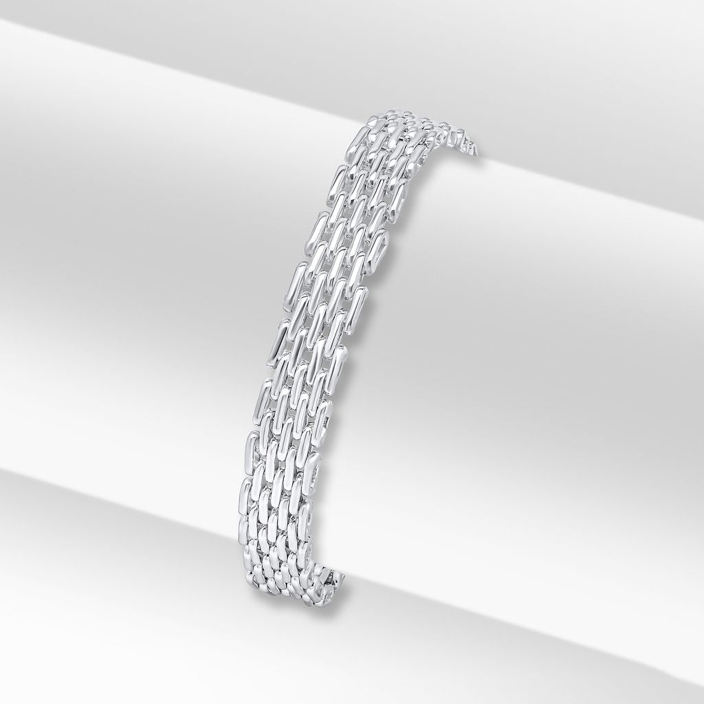 Sterling Silver 9mm Four Brick Link Bracelet with Bolt Ring Clasp