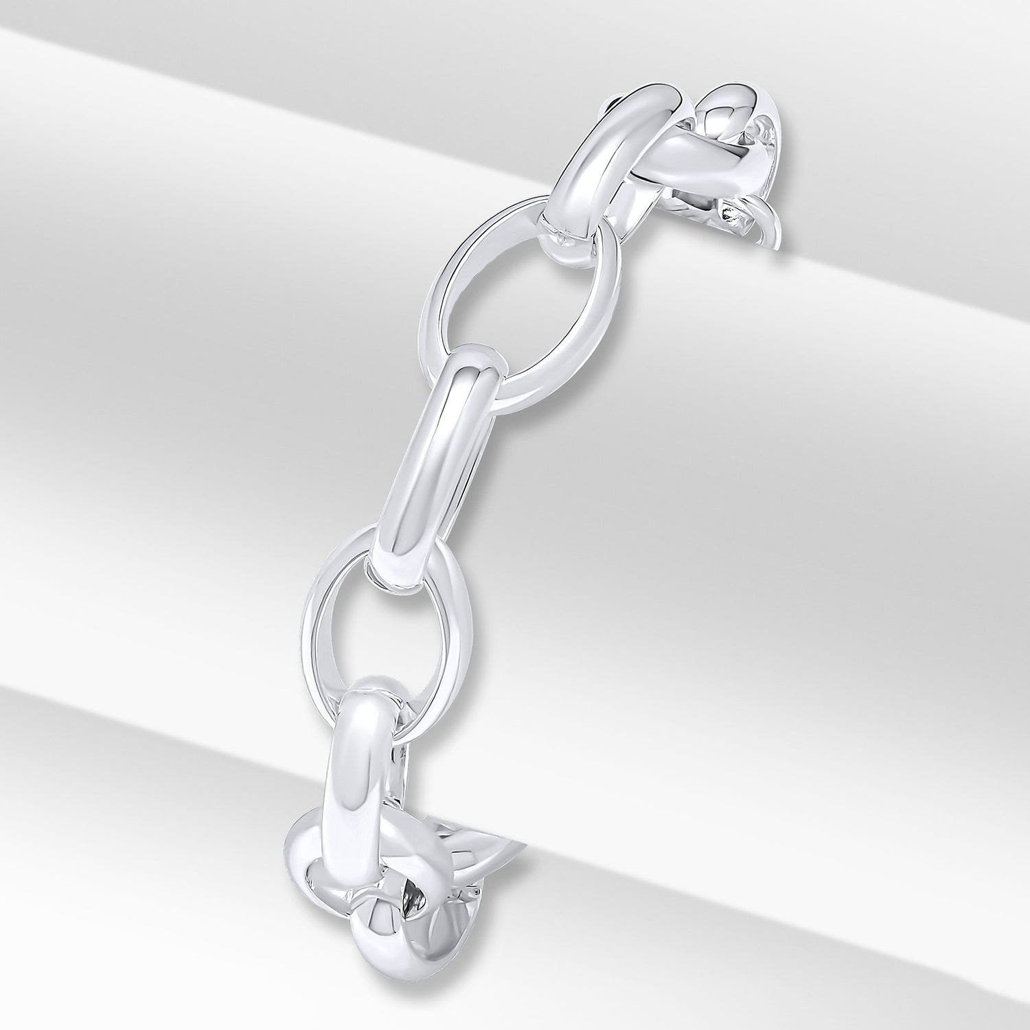 Sterling Silver 11x18mm Oval Belcher Bracelet with Bolt Ring Clasp