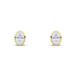 9ct Yellow Gold Oval Cubic Zirconia CZ Rubover Stud Earrings — 6x4mm