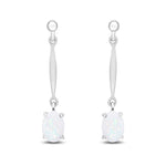 9ct White Gold Oval Natural Opal Claw Bar Drop Earrings — 7x5mm