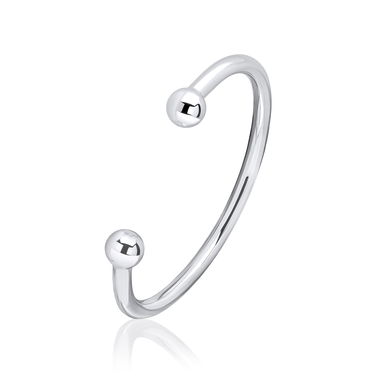 Sterling Silver Large 5mm Round Torque Bangle with 10mm Bead Ends