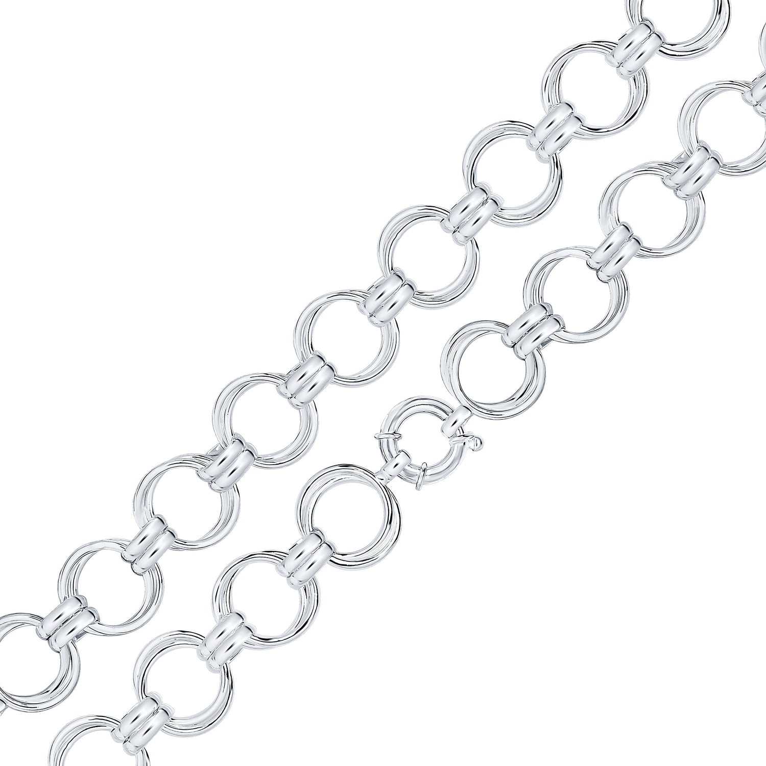 Sterling Silver Handmade 19mm Fancy Double Ring Bracelet