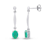 9ct White Gold Oval Natural Emerald Claw Bar Drop Earrings — 7x5mm