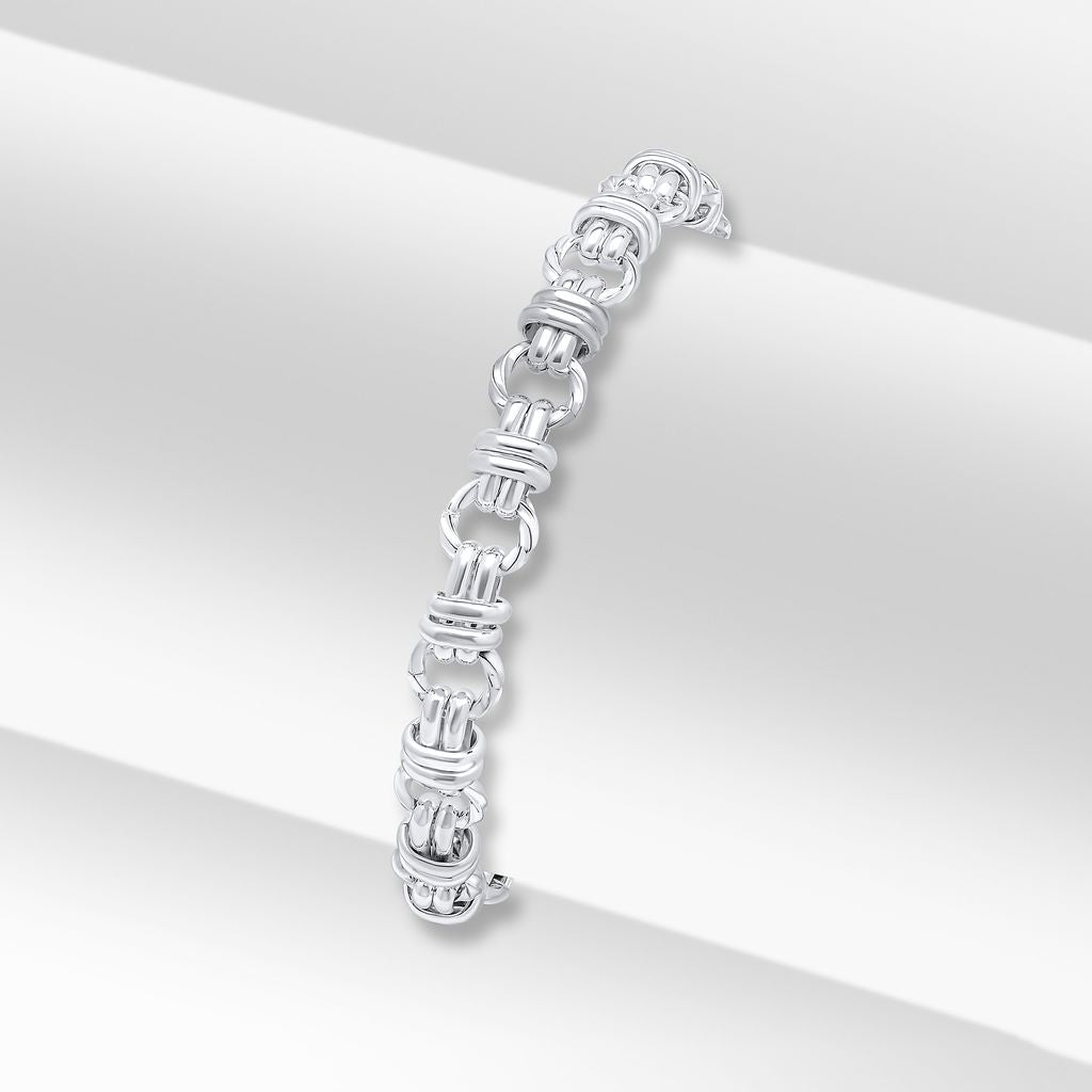 Sterling Silver 8mm Circle Belt Link Bracelet with Lobster Clasp