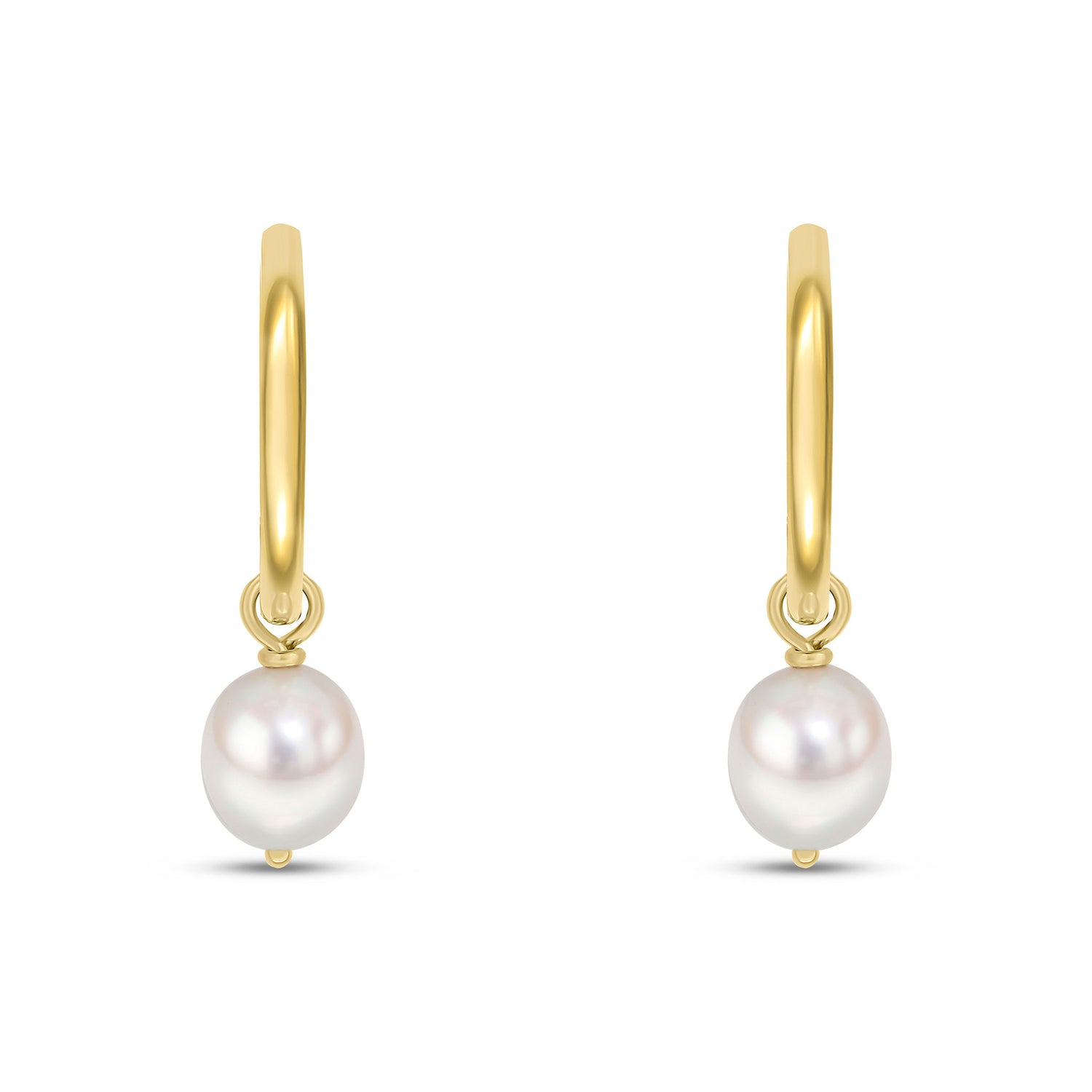 9ct Yellow Gold Freshwater Cultured Pearl Detachable Drop Half Hoop Earrings