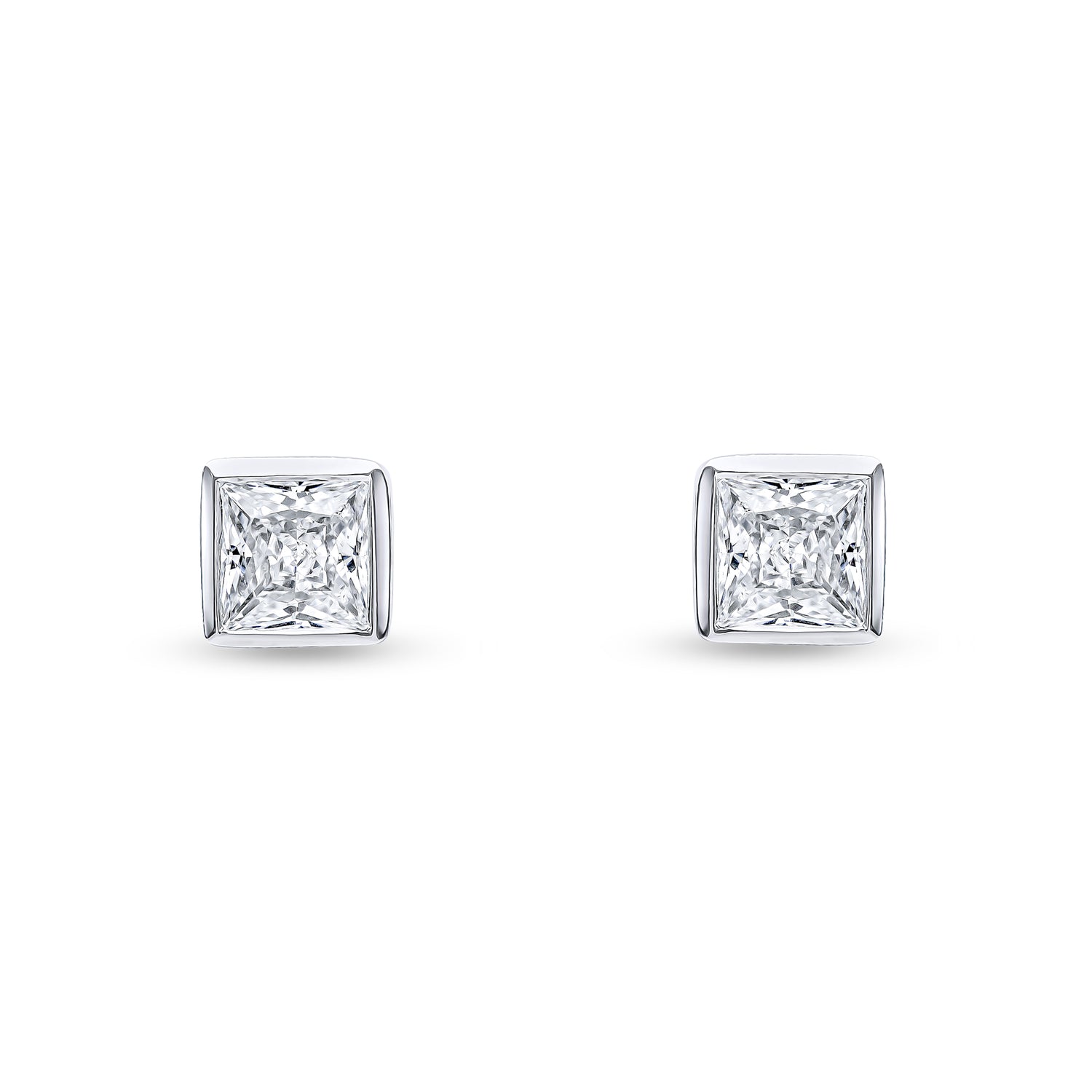 9ct White Gold Square Cubic Zirconia CZ Rubover Stud Earrings — 4mm