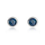 9ct White Gold Round Natural Sapphire Rubover Stud Earrings — 4mm