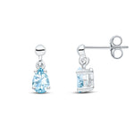 9ct White Gold Pear Shaped Natural Aquamarine Claw Drop Earrings — 6x4mm