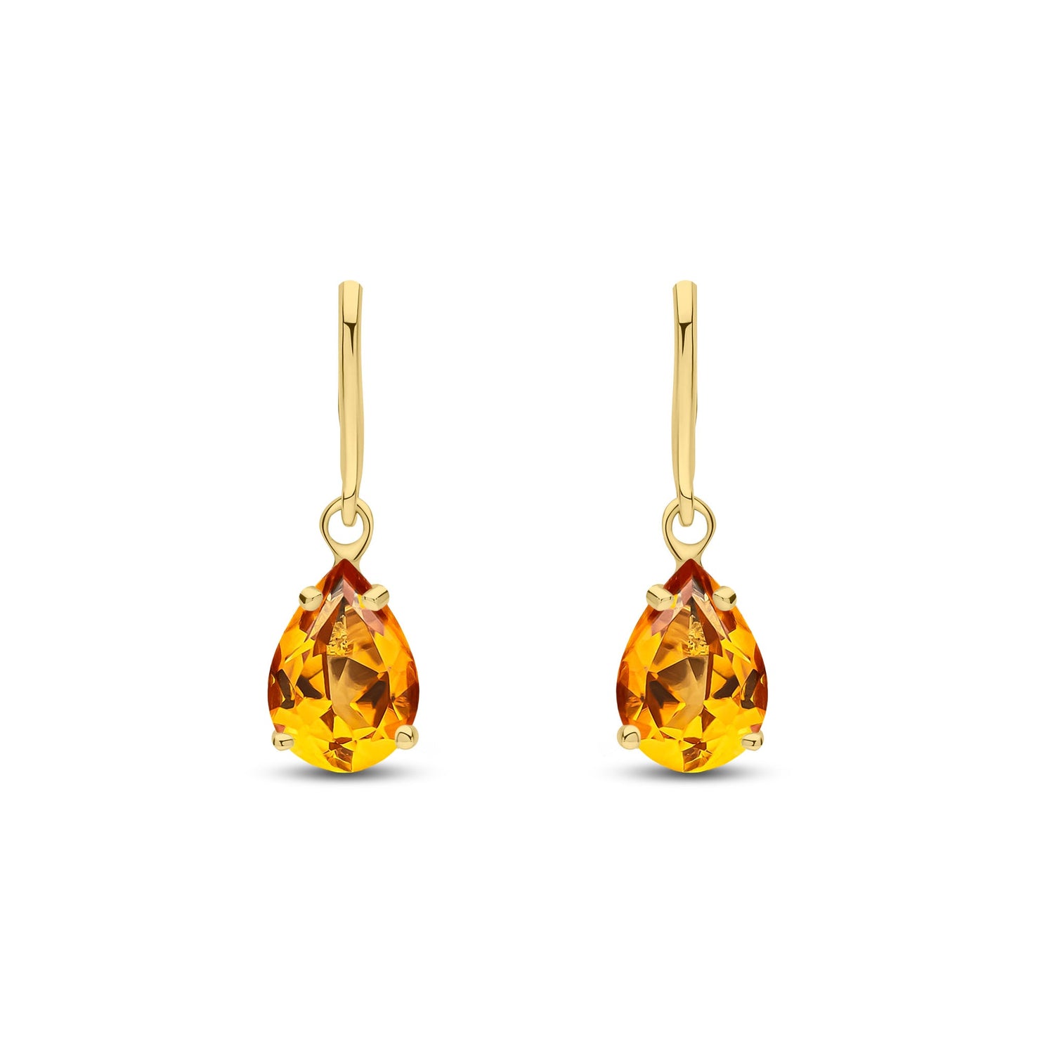 9ct Yellow Gold Pear Shaped Natural Citrine Claw Wire Hook Drop Earrings — 7x5mm