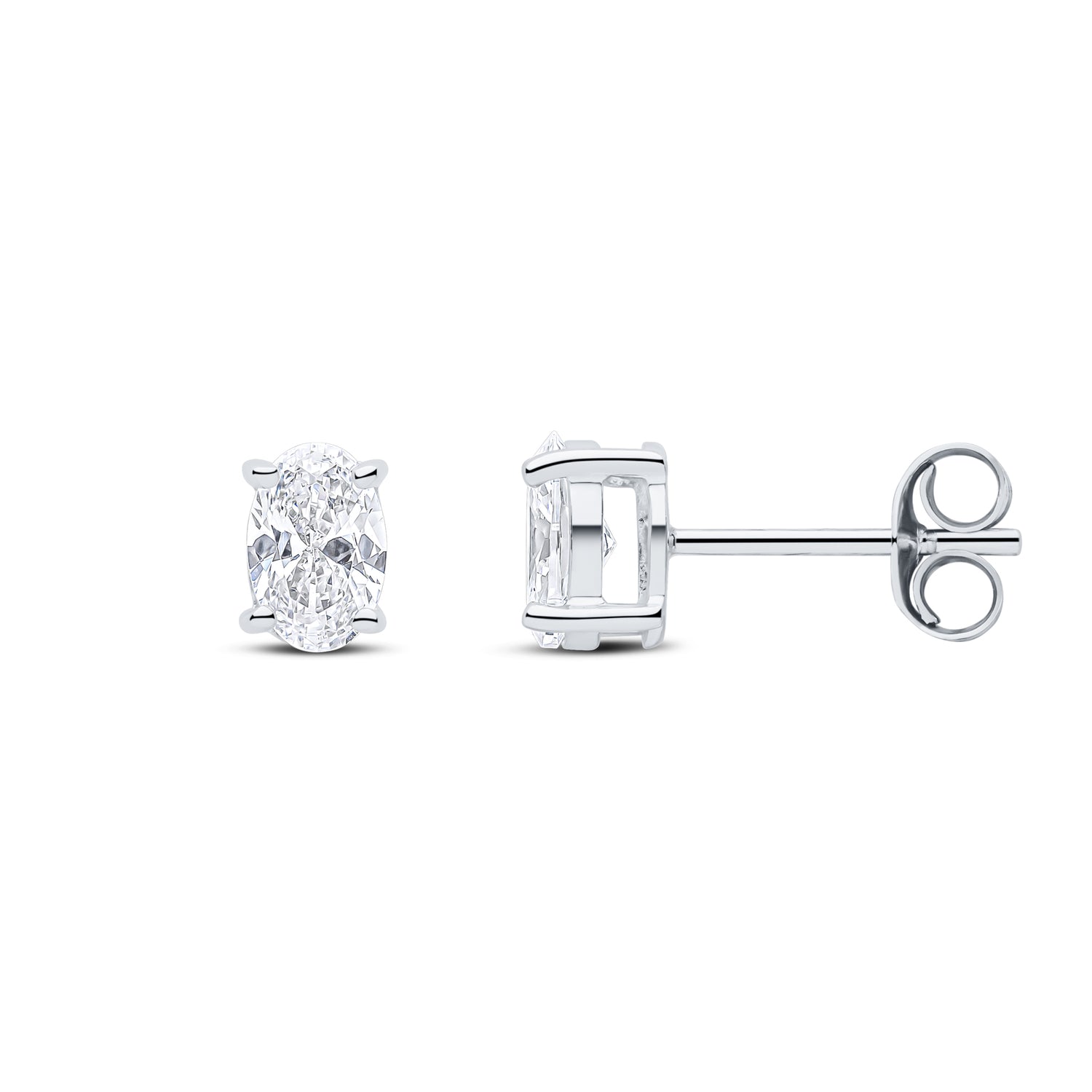 9ct White Gold Oval Cubic Zirconia CZ Claw Set Stud Earrings — 6x4mm