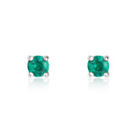 9ct White Gold Round Natural Emerald Claw Stud Earrings — 3mm