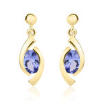 9ct Yellow Gold Oval Natural Tanzanite 'Eye' Drop Earrings — 6x4mm
