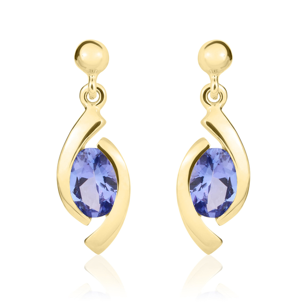 9ct Yellow Gold Oval Natural Tanzanite 'Eye' Drop Earrings — 6x4mm