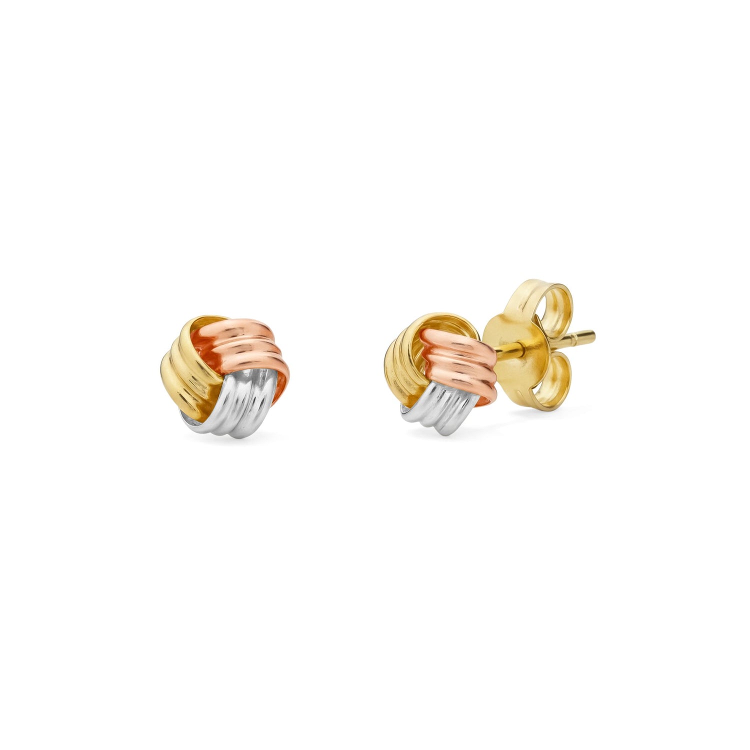 9ct Three-Tone Gold Polished Ribbed Knot Stud Earrings — 5mm