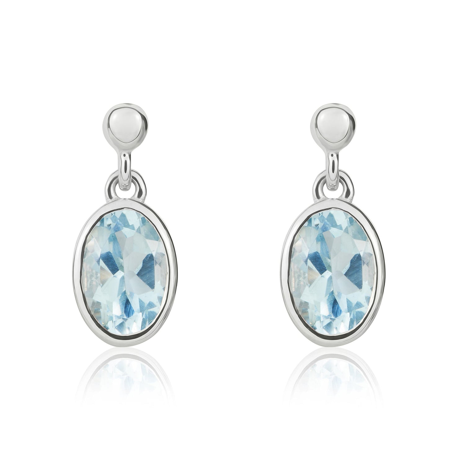 9ct White Gold Oval Natural Aquamarine Drop Earrings — 7x5mm