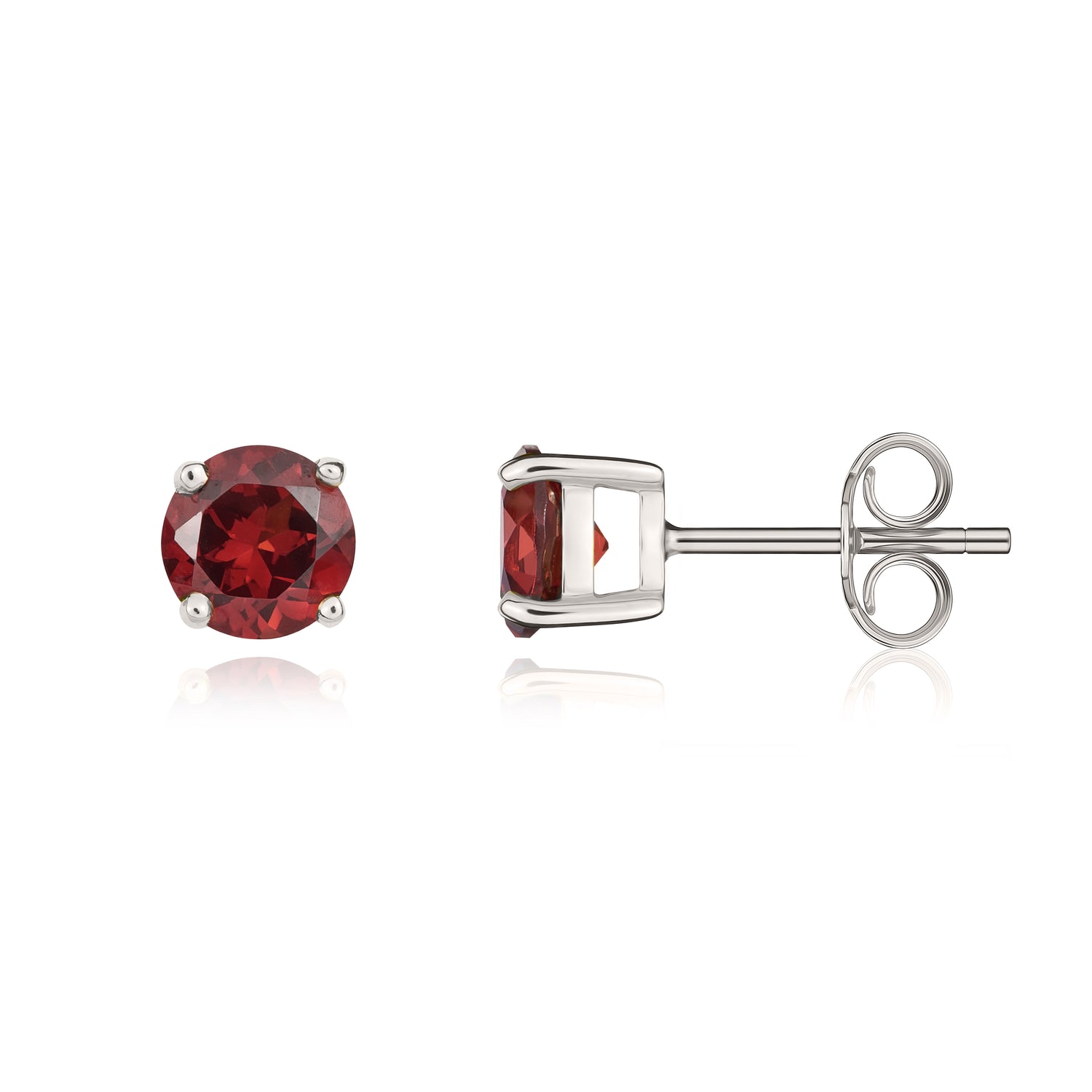 9ct White Gold Round Natural Garnet Claw Set Stud Earrings — 5mm