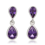 9ct White Gold Pear Shaped Natural Amethyst Two Stone Rubover Drop Earrings
