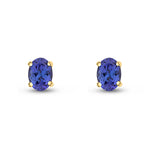 9ct Yellow Gold Oval Natural Tanzanite Claw Stud Earrings — 7x5mm
