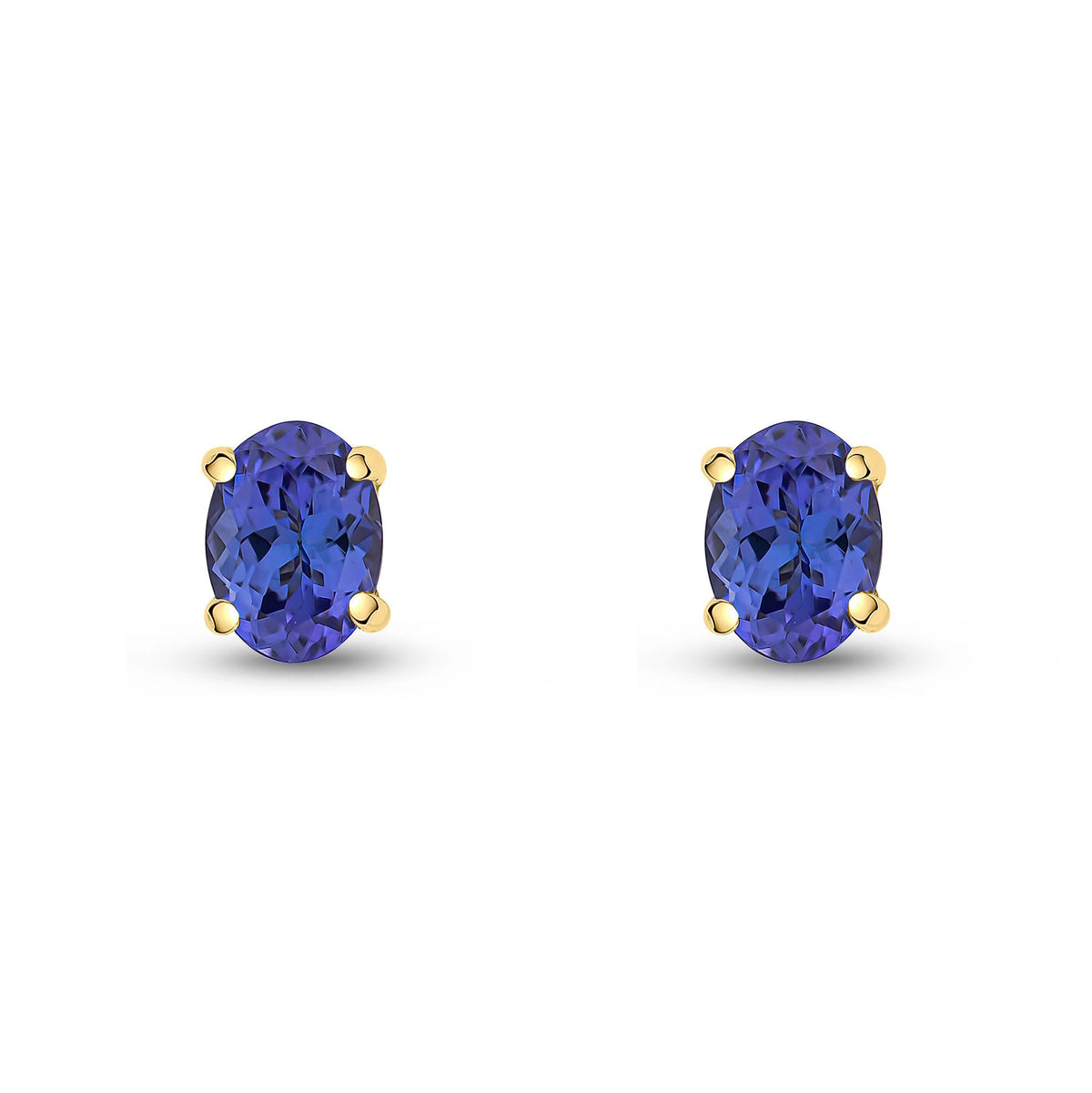 9ct Yellow Gold Oval Natural Tanzanite Claw Stud Earrings — 7x5mm