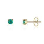 9ct Yellow Gold Round Natural Emerald Claw Stud Earrings — 3mm