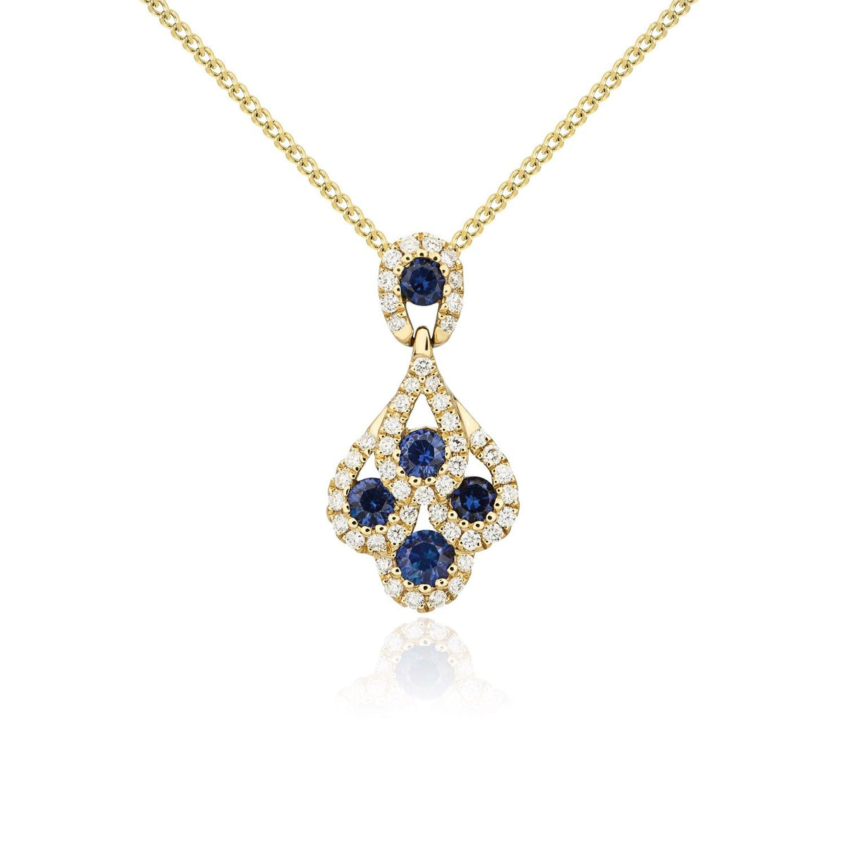 18ct Yellow Gold Round Natural Sapphire and Diamond Peacock Pendant
