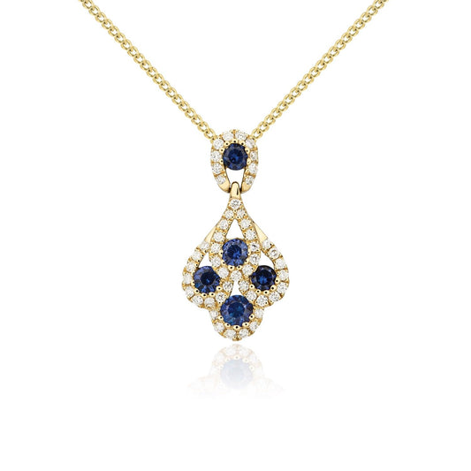 18ct Yellow Gold Round Natural Sapphire and Diamond Peacock Pendant