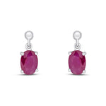 9ct White Gold Oval Natural Ruby Claw Drop Earrings — 7x5mm