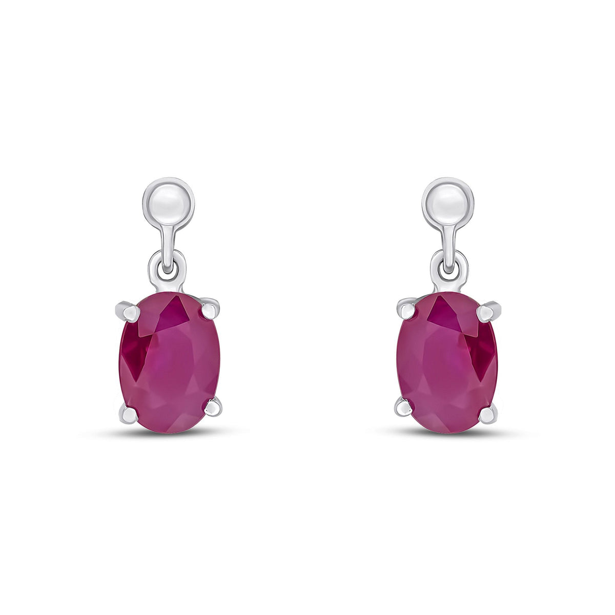 9ct White Gold Oval Natural Ruby Claw Drop Earrings — 7x5mm