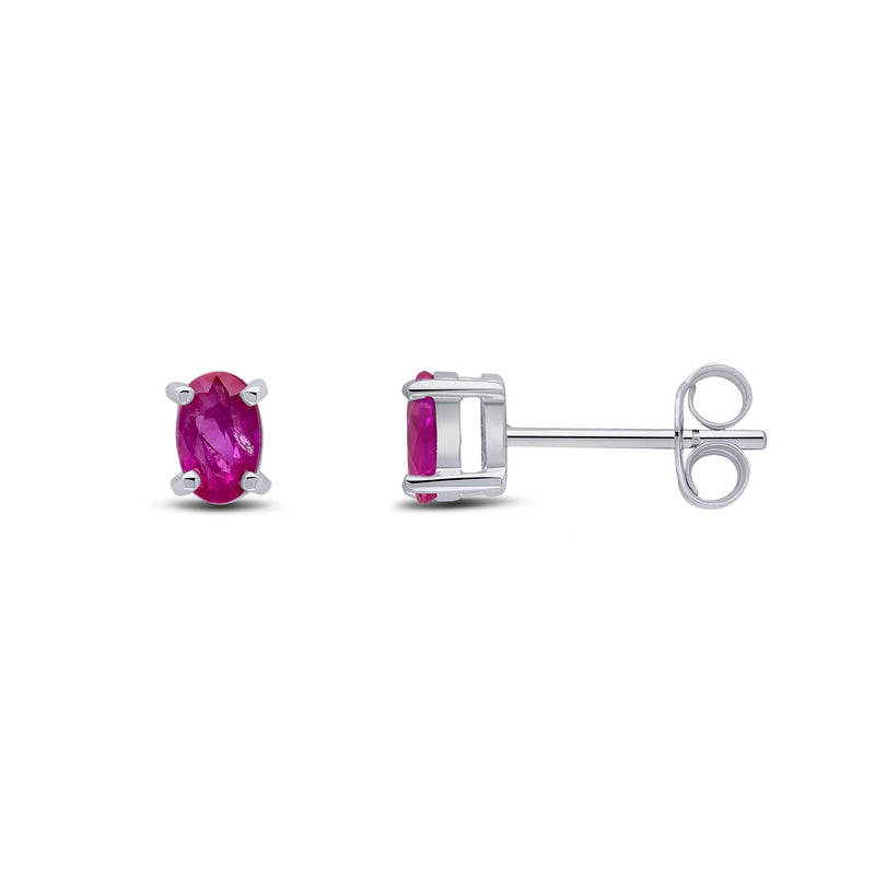 9ct White Gold Oval Natural Ruby Claw Stud Earrings — 5x3mm
