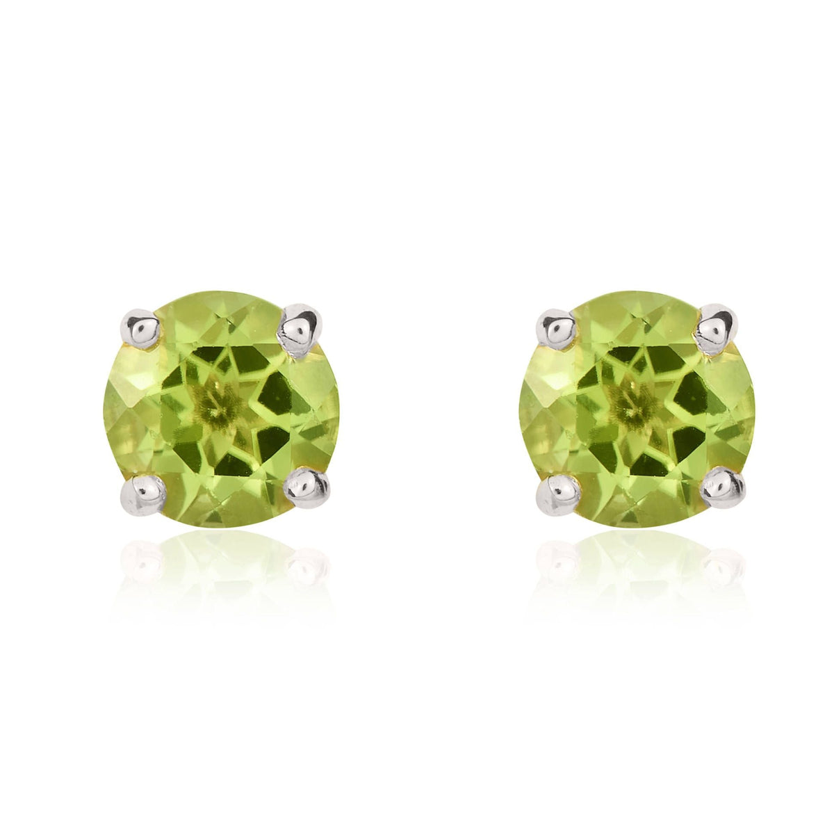 9ct White Gold Round Natural Peridot Claw Set Stud Earrings — 5mm