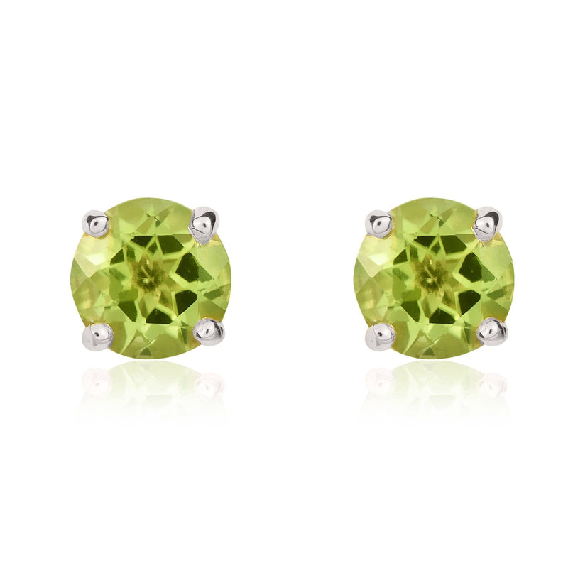 9ct White Gold Round Natural Peridot Claw Set Stud Earrings — 5mm