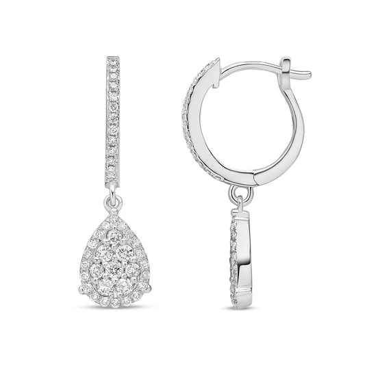 18ct White Gold Natural Diamond Halo Drop Earrings