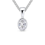 9ct White Gold Oval Cubic Zirconia CZ Rubover Pendant — 6x4mm