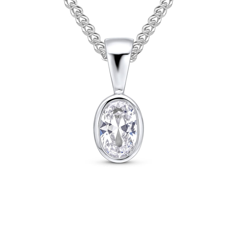9ct White Gold Oval Cubic Zirconia CZ Rubover Pendant — 6x4mm