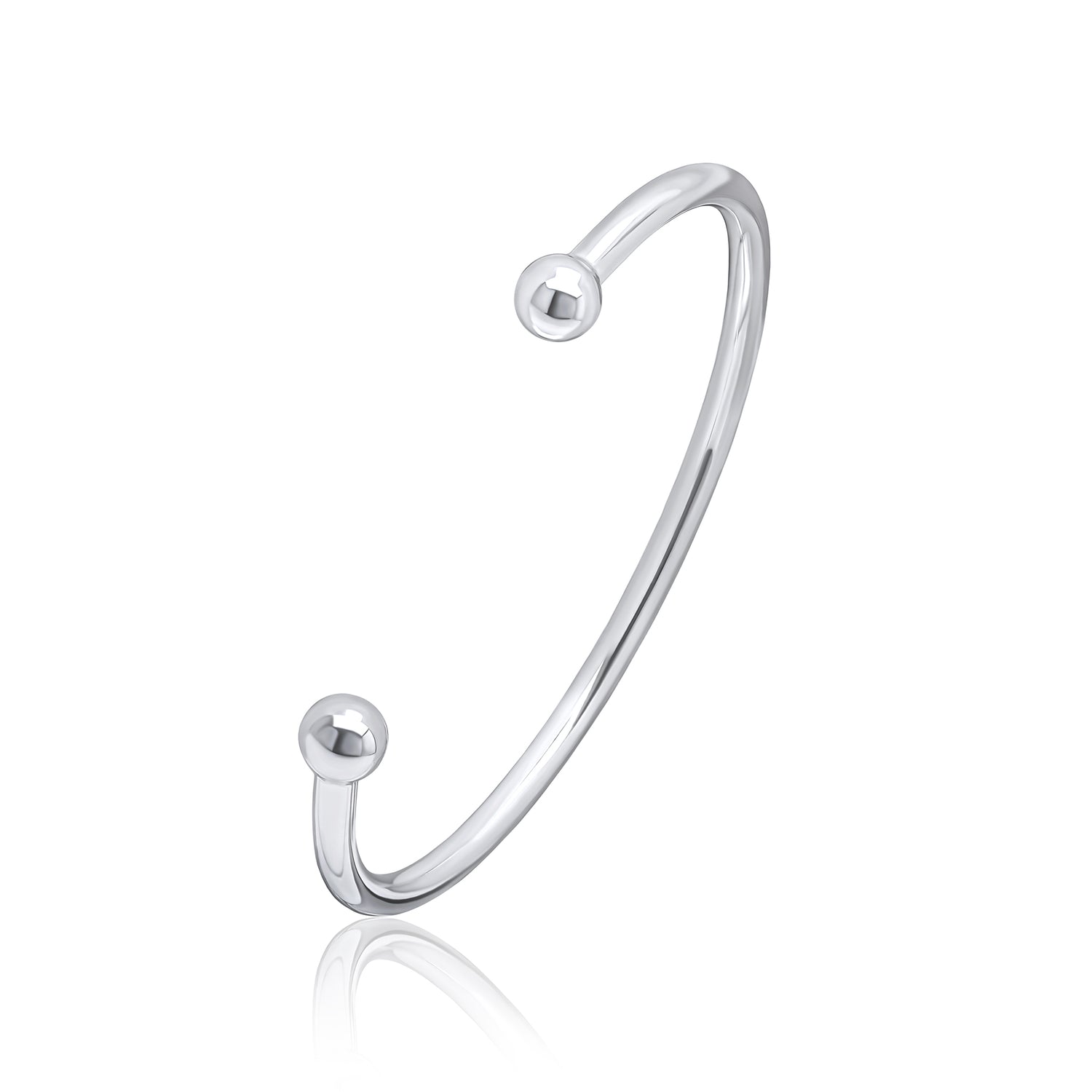 Sterling Silver Large 4mm Round Torque Bangle with 8mm Bead Ends