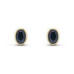 9ct Yellow Gold Rubover Oval Natural Sapphire Stud Earrings — 7x5mm
