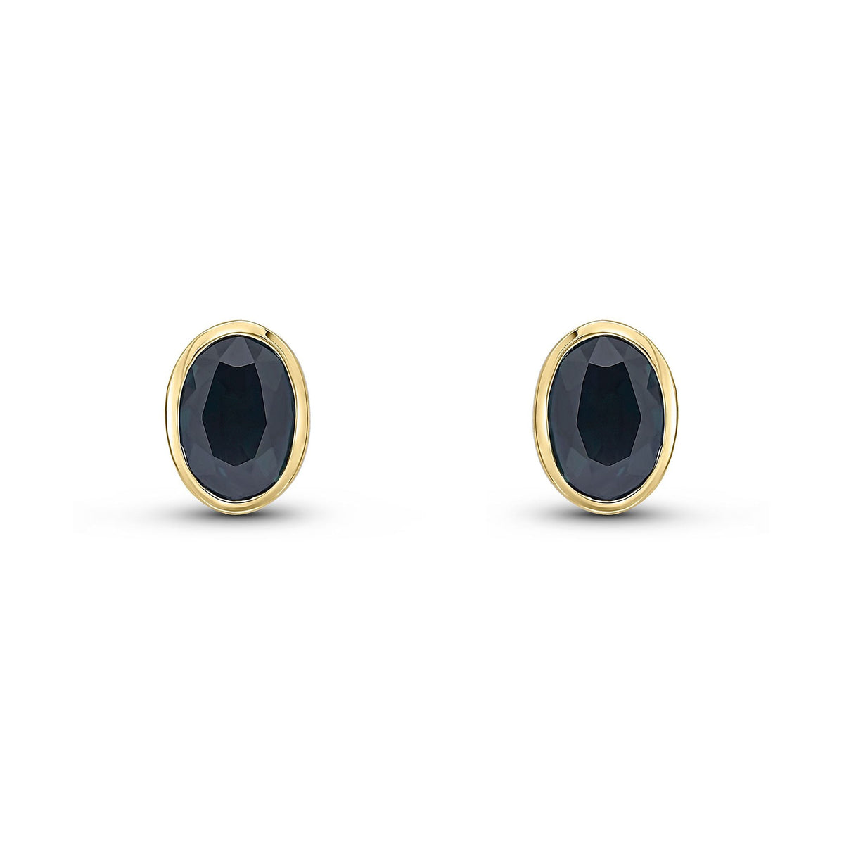 9ct Yellow Gold Rubover Oval Natural Sapphire Stud Earrings — 7x5mm