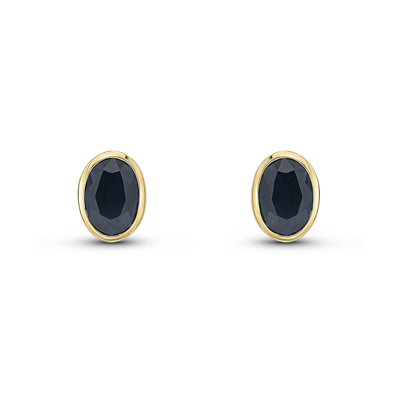 9ct Yellow Gold Rubover Oval Natural Sapphire Stud Earrings — 7x5mm