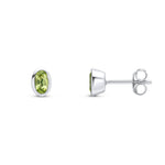 9ct White Gold Oval Natural Peridot Rubover Stud Earrings — 5x3mm