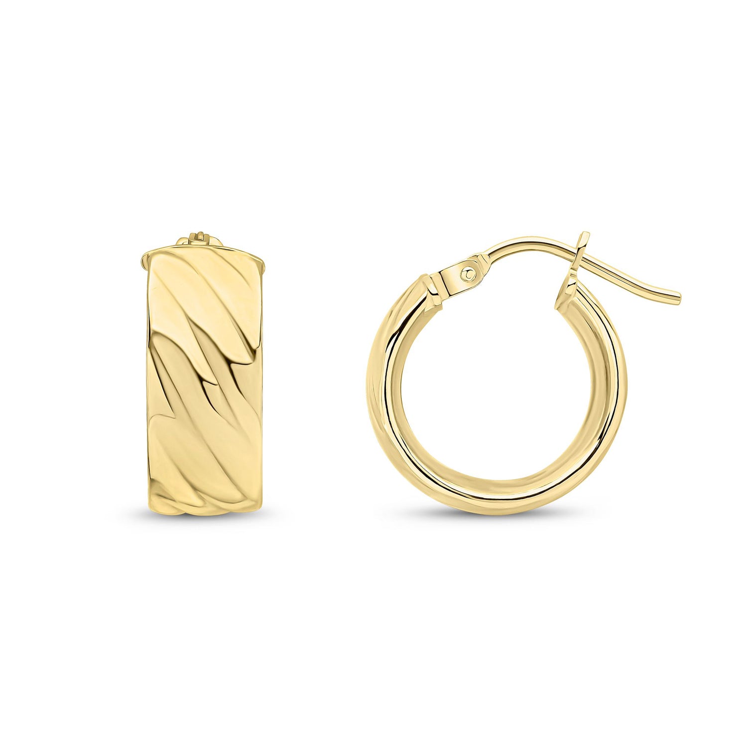 9ct Yellow Gold Striped Hoop Earrings
