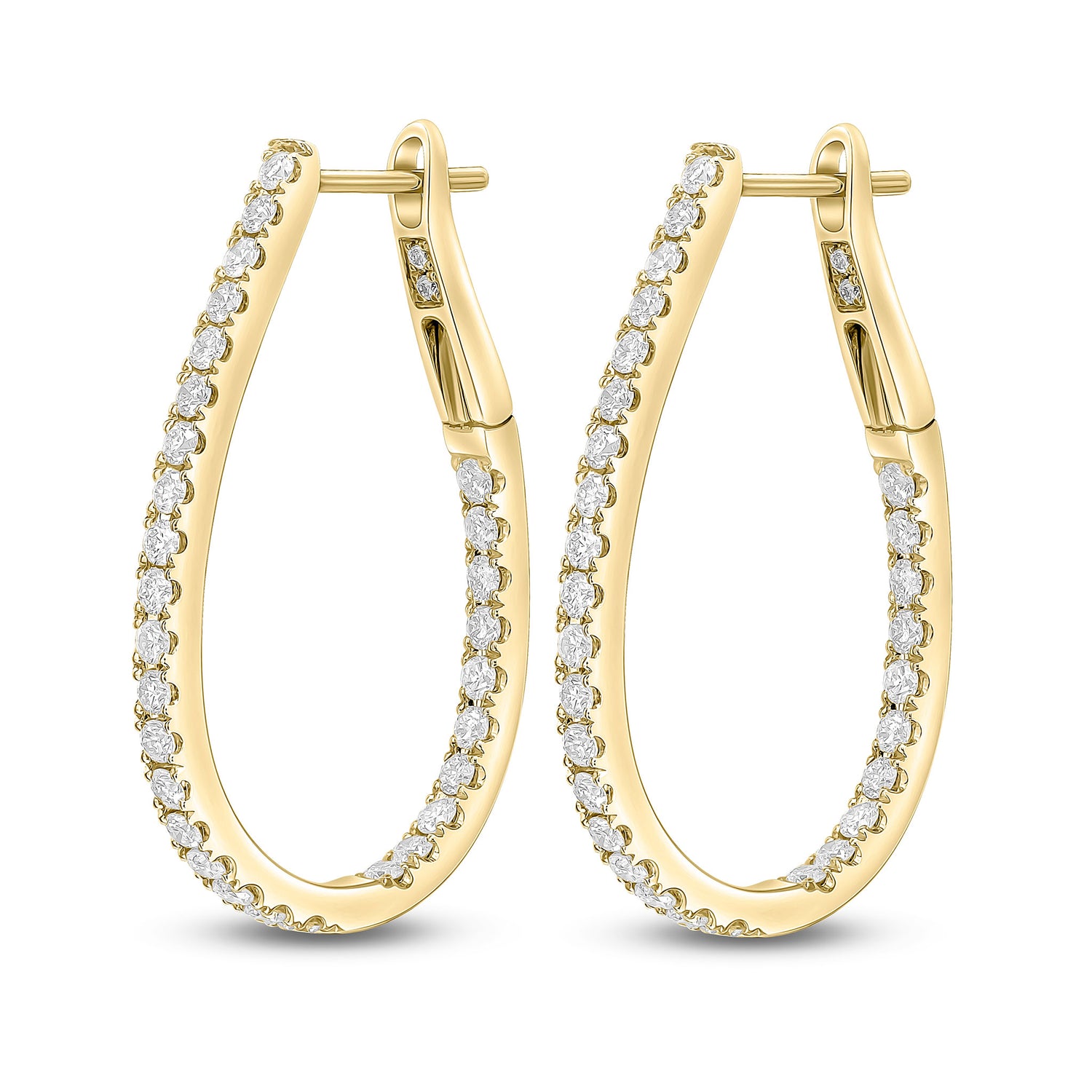 18ct Yellow Gold Full Natural Diamond Horseshoe Hoop Earrings —29mm